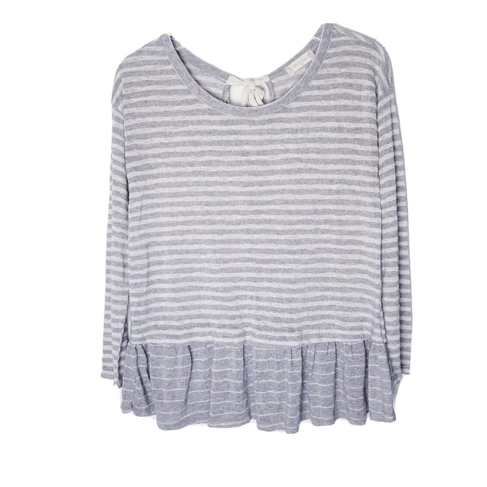 Altar'd State Striped Gray Top Women Size Medium Long Sleeve Tie Back